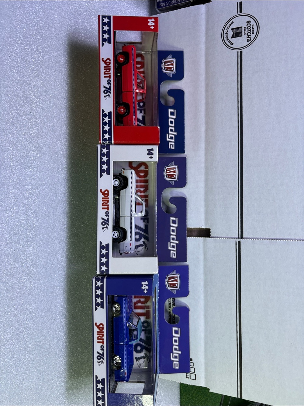 M2 machines Dodge Spirit of '76 Diecast Truck Set - Red, White, Blue